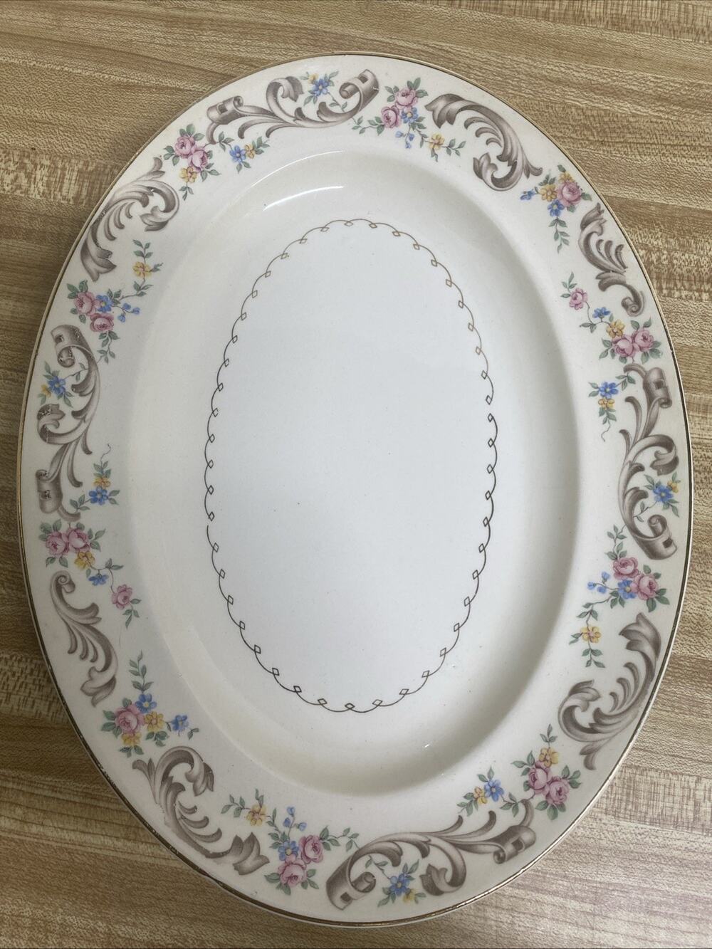 Vintage Paden City Pottery Duchess Medium Oval Platter Floral Gold Trim 11.5”